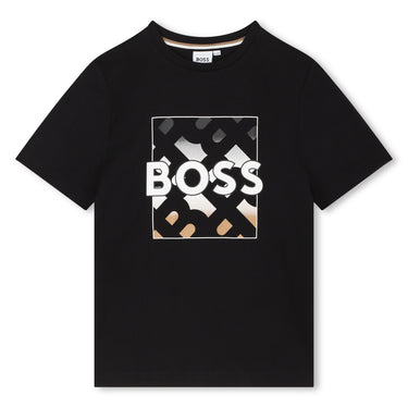 BOSS playera para niño, manga corta color negro Gran print al frente